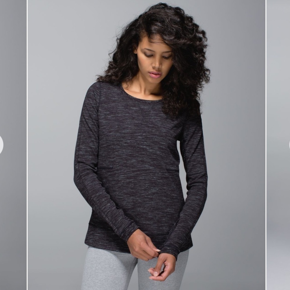 LULULEMON- Exhalation Pullover II Heathered Marled Black size 6